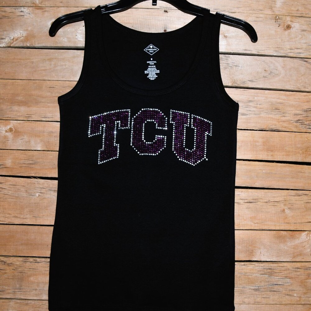 TCU  rhinestone bling sleeveless black tank  XS S M L XL XXL 1X 2X,3X,…